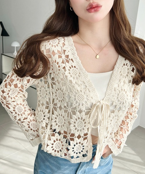 moment+（モーメントプラス）の「フロントリボンフラワークロシェカーディガン（カーディガン/ボレロ・レディース・ナチュラル/ブラック・M/L）」の13枚目の写真