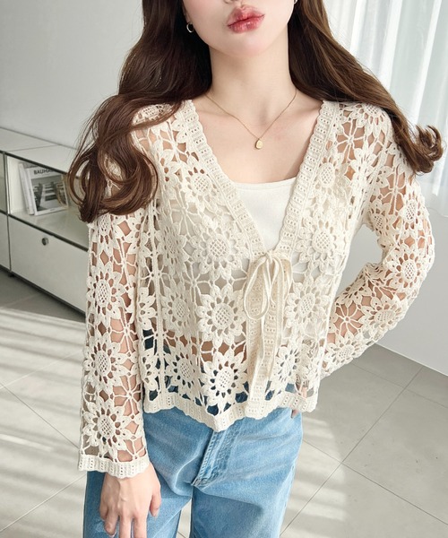 moment+（モーメントプラス）の「フロントリボンフラワークロシェカーディガン（カーディガン/ボレロ・レディース・ナチュラル/ブラック・M/L）」の11枚目の写真