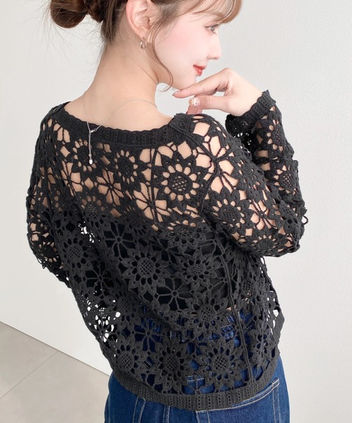 moment+（モーメントプラス）の「フロントリボンフラワークロシェカーディガン（カーディガン/ボレロ・レディース・ナチュラル/ブラック・M/L）」の16枚目の写真