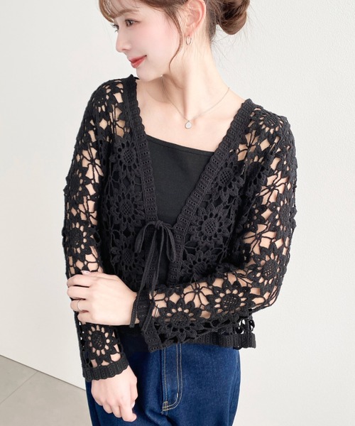 moment+（モーメントプラス）の「フロントリボンフラワークロシェカーディガン（カーディガン/ボレロ・レディース・ナチュラル/ブラック・M/L）」の15枚目の写真