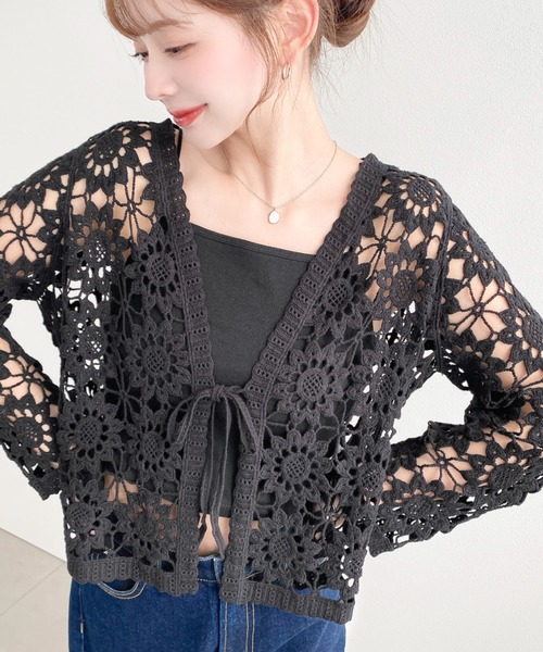 moment+（モーメントプラス）の「フロントリボンフラワークロシェカーディガン（カーディガン/ボレロ・レディース・ナチュラル/ブラック・M/L）」の18枚目の写真