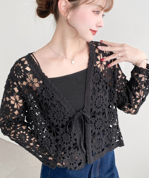 moment+（モーメントプラス）の「フロントリボンフラワークロシェカーディガン（カーディガン/ボレロ・レディース・ナチュラル/ブラック・M/L）」の17枚目の写真