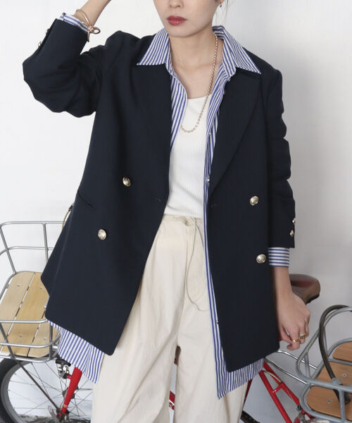 fredy emue（フレディエミュ）の「ダブルブレストジャケット（テーラードジャケット・レディース・ベージュ/ネイビー・36/38）」の13枚目の写真