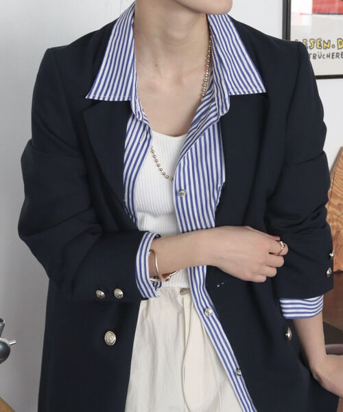 fredy emue（フレディエミュ）の「ダブルブレストジャケット（テーラードジャケット・レディース・ベージュ/ネイビー・36/38）」の9枚目の写真