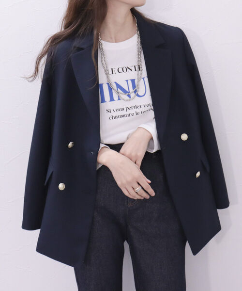 fredy emue（フレディエミュ）の「ダブルブレストジャケット（テーラードジャケット・レディース・ベージュ/ネイビー・36/38）」の22枚目の写真