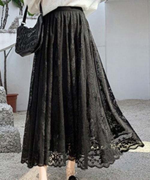 PRIVATE BEACH(プライベートビーチ)の「ボリュームレースロングスカート(スカート・レディース・ベージュ/ブラック/ホワイト/ラベンダー・FREE)」の8枚目の写真