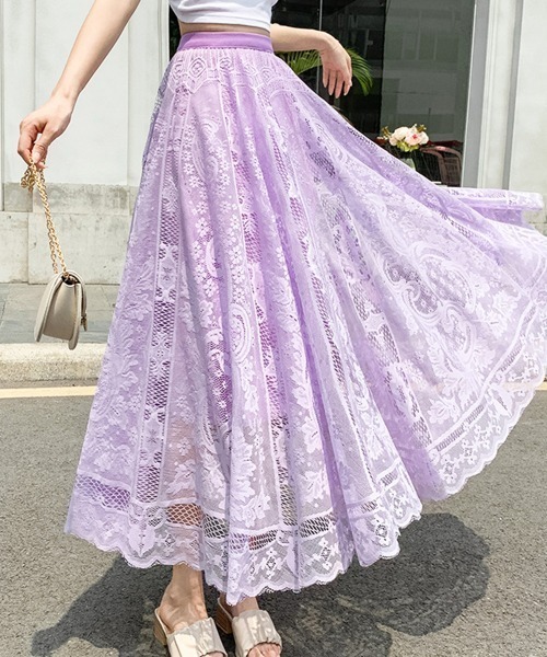 PRIVATE BEACH(プライベートビーチ)の「ボリュームレースロングスカート(スカート・レディース・ベージュ/ブラック/ホワイト/ラベンダー・FREE)」の10枚目の写真
