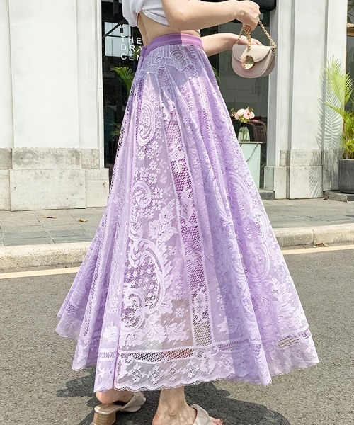 PRIVATE BEACH(プライベートビーチ)の「ボリュームレースロングスカート(スカート・レディース・ベージュ/ブラック/ホワイト/ラベンダー・FREE)」の13枚目の写真