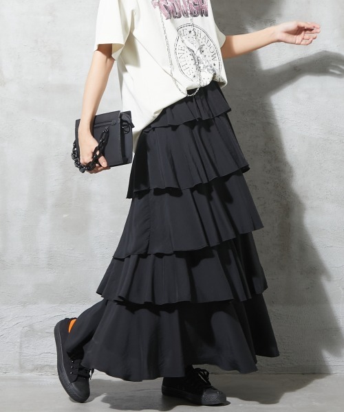 GEVS.（ジェイヴィス）の「＜大きいサイズ＞ ラッフルフリル2WAYスカート GEVS.（スカート・レディース・ブラック/グリーン・L/LL/3L/4L/5L）」の2枚目の写真