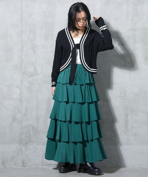 GEVS.（ジェイヴィス）の「＜大きいサイズ＞ ラッフルフリル2WAYスカート GEVS.（スカート・レディース・ブラック/グリーン・L/LL/3L/4L/5L）」の9枚目の写真