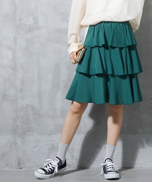 GEVS.（ジェイヴィス）の「＜大きいサイズ＞ ラッフルフリル2WAYスカート GEVS.（スカート・レディース・ブラック/グリーン・L/LL/3L/4L/5L）」の7枚目の写真