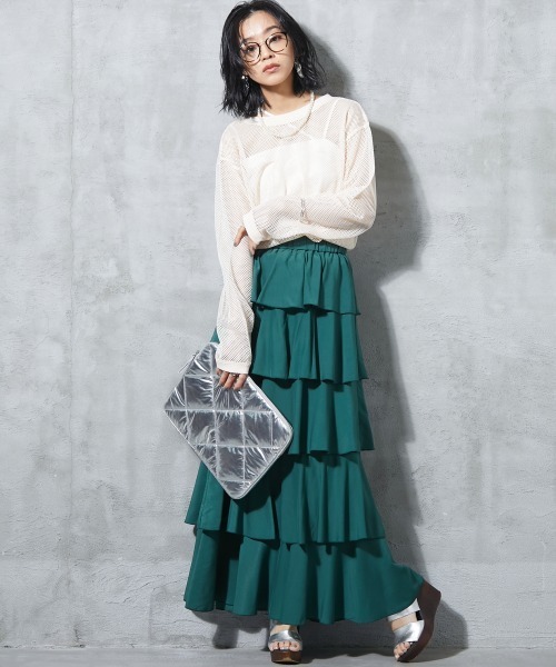 GEVS.（ジェイヴィス）の「＜大きいサイズ＞ ラッフルフリル2WAYスカート GEVS.（スカート・レディース・ブラック/グリーン・L/LL/3L/4L/5L）」の11枚目の写真