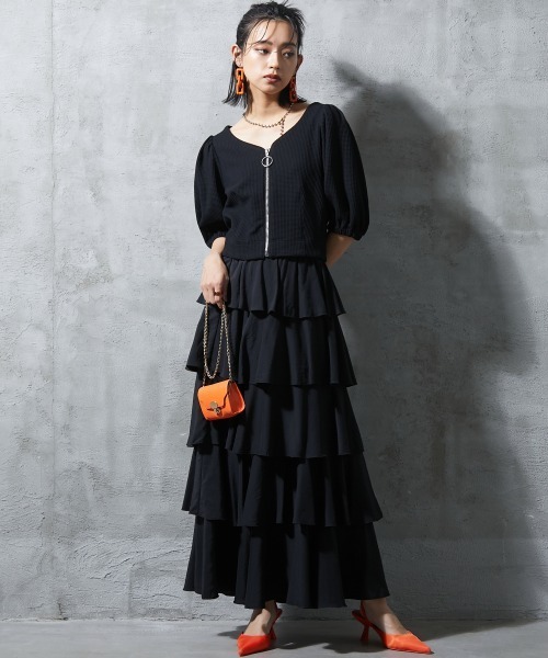 GEVS.（ジェイヴィス）の「＜大きいサイズ＞ ラッフルフリル2WAYスカート GEVS.（スカート・レディース・ブラック/グリーン・L/LL/3L/4L/5L）」の17枚目の写真