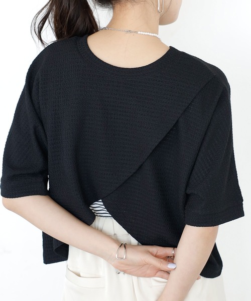 GeeRA（ジーラ）の「前後2WAYカシュクールトップス（Tシャツ/カットソー・レディース・ブラック/アイボリー・LARGE/MEDIUM）」の2枚目の写真