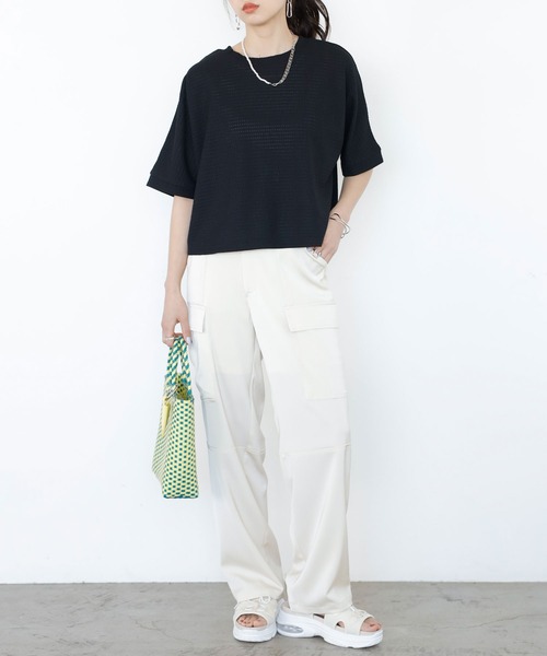 GeeRA（ジーラ）の「前後2WAYカシュクールトップス（Tシャツ/カットソー・レディース・ブラック/アイボリー・LARGE/MEDIUM）」の15枚目の写真
