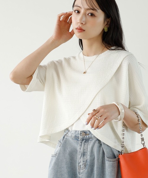 GeeRA（ジーラ）の「前後2WAYカシュクールトップス（Tシャツ/カットソー・レディース・ブラック/アイボリー・LARGE/MEDIUM）」の3枚目の写真