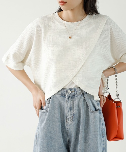 GeeRA（ジーラ）の「前後2WAYカシュクールトップス（Tシャツ/カットソー・レディース・ブラック/アイボリー・LARGE/MEDIUM）」の4枚目の写真