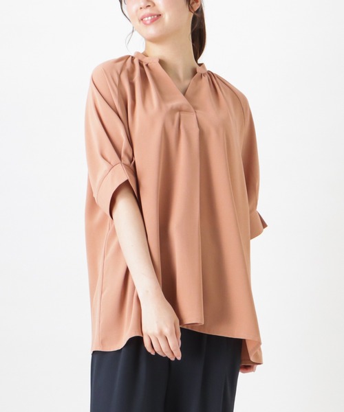 とろみタックスキッパーシャツ ブラウス（シャツ/ブラウス）｜NAVY