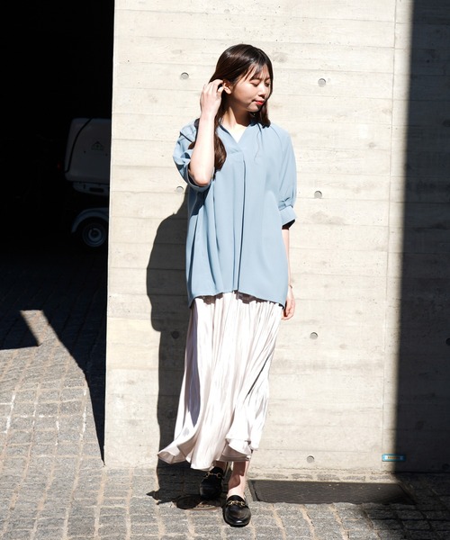 とろみタックスキッパーシャツ ブラウス（シャツ/ブラウス）｜NAVY