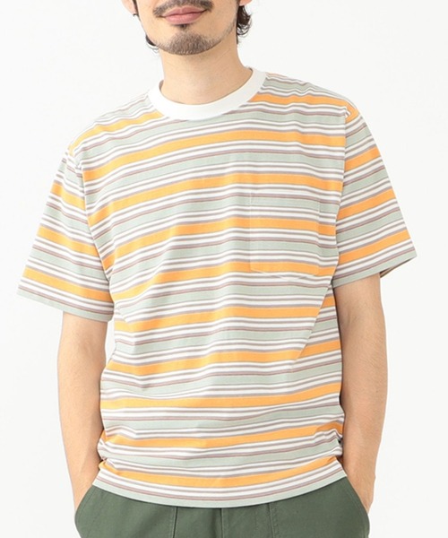BEAMS PLUS(ビームスプラス)の「BEAMS PLUS / マルチカラー ホリゾンタルストライプ ポケットTシャツ(Tシャツ/カットソー・メンズ・チャコールグレー/オフホワイト/ブルー/ブラウン/グリーン/ネイビー・XL/S/L/M)」の2枚目の写真