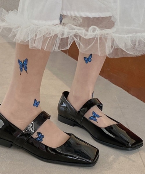 Vipoa（ヴィポア）の「Butterfly Print Sheer Tights（タイツ/ストッキング・レディース・ホワイト/ベージュ/ブラック・FREE）」の6枚目の写真