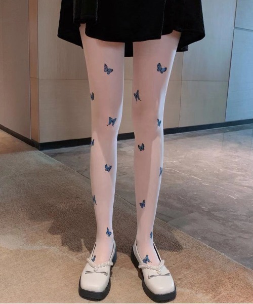 Vipoa（ヴィポア）の「Butterfly Print Sheer Tights（タイツ/ストッキング・レディース・ホワイト/ベージュ/ブラック・FREE）」の14枚目の写真