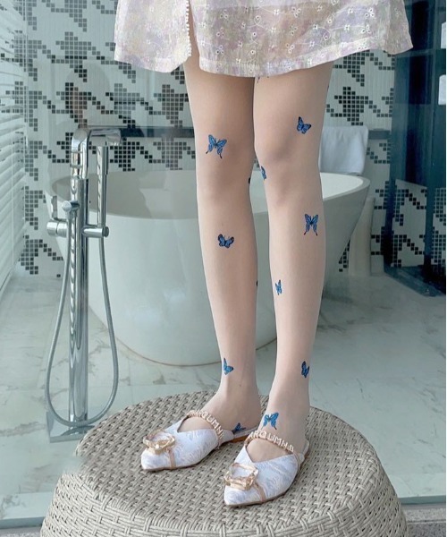 Vipoa（ヴィポア）の「Butterfly Print Sheer Tights（タイツ/ストッキング・レディース・ホワイト/ベージュ/ブラック・FREE）」の18枚目の写真