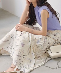 ワッシャー花柄ティアードスカート