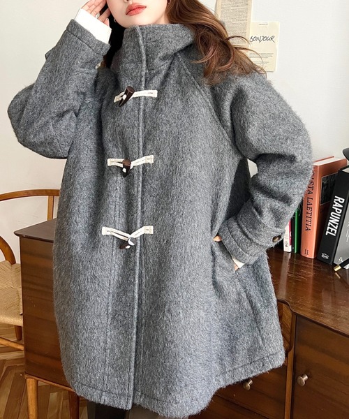 moment+（モーメントプラス）の「ニットシャギーショートダッフルコート（ダッフルコート・レディース・チャコールグレー/ベージュ/グレー/アイボリー・M）」の11枚目の写真