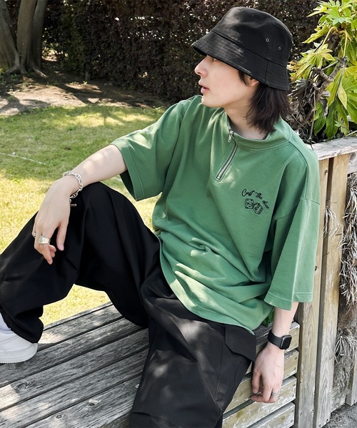 kutir（クティール）の「ピグメントダイスロゴハーフジップ（Tシャツ/カットソー・メンズ・スミクロ/ライトブルー/カーキ・MEDIUM/LARGE）」の6枚目の写真