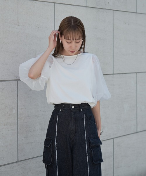 COLONY 2139(コロニートゥーワンスリーナイン)の「WEB・一部店舗限定 / オーガンジーボリュームスリーブTシャツ(Tシャツ/カットソー・レディース・オフホワイト/ブラック・FREE)」の5枚目の写真
