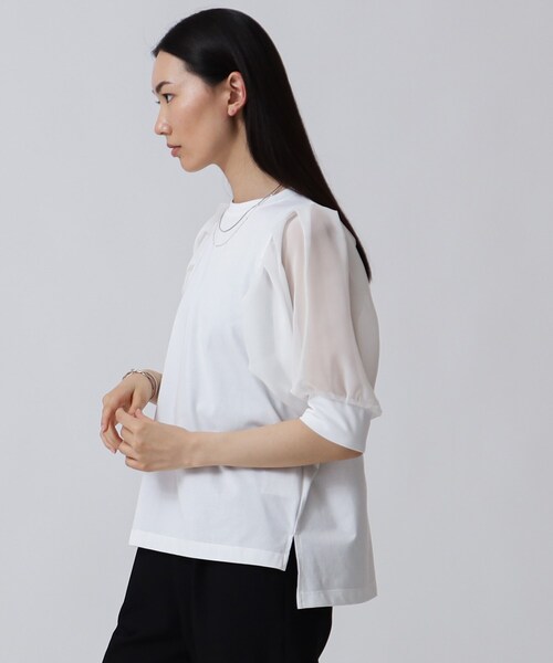 GALLEST（ギャレスト）の「シアースリーブTシャツ（Tシャツ/カットソー・レディース・ブラック/ライトベージュ/ホワイト系・05/34/38）」の2枚目の写真