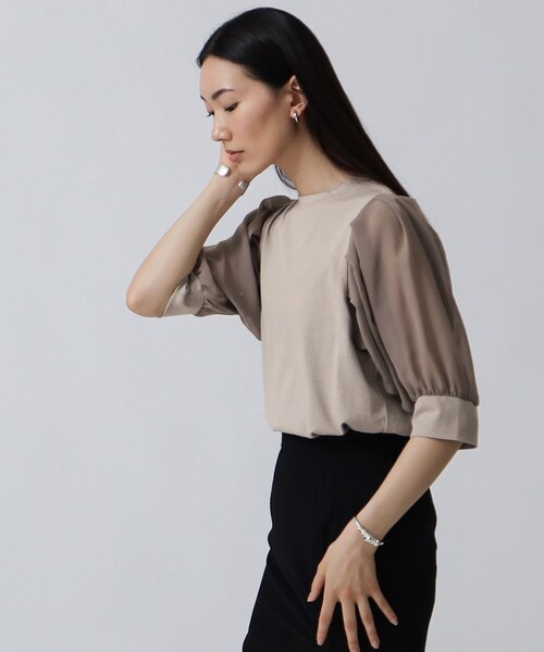 GALLEST（ギャレスト）の「シアースリーブTシャツ（Tシャツ/カットソー・レディース・ブラック/ライトベージュ/ホワイト系・05/34/38）」の11枚目の写真