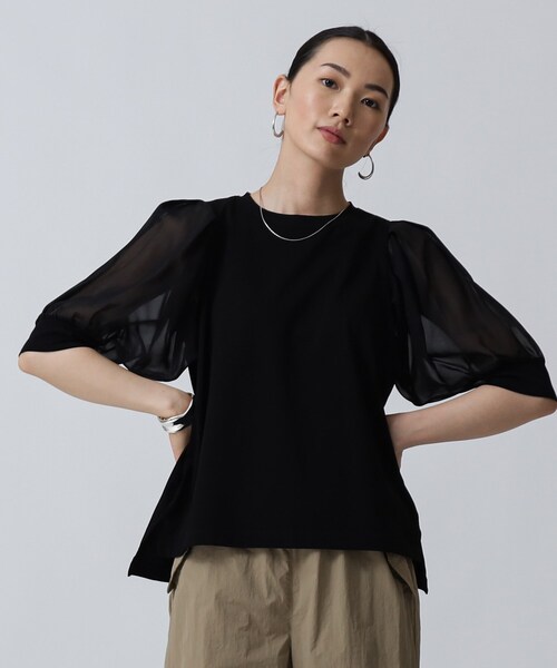 GALLEST（ギャレスト）の「シアースリーブTシャツ（Tシャツ/カットソー・レディース・ブラック/ライトベージュ/ホワイト系・05/34/38）」の22枚目の写真