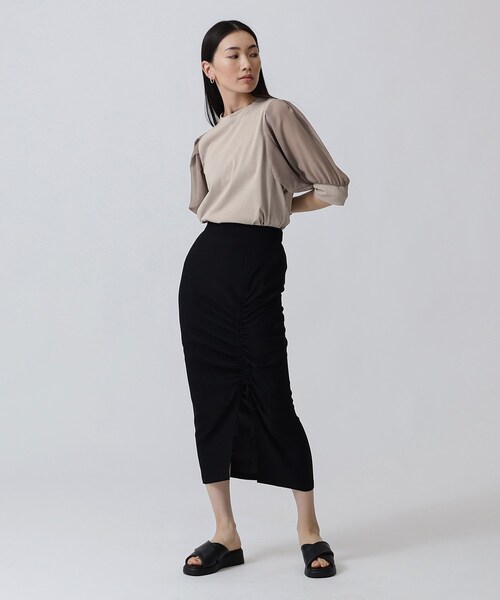 GALLEST（ギャレスト）の「シアースリーブTシャツ（Tシャツ/カットソー・レディース・ブラック/ライトベージュ/ホワイト系・05/34/38）」の8枚目の写真