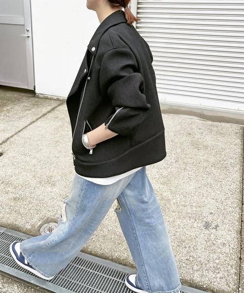 【美品】スピックアンドスパン ツイード ライダースジャケット FREE 黒 Spick & Span（スピックアンドスパン）の「ボンディングツイード