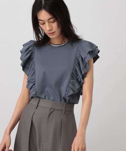 A part by（アパートバイ）の「フリルスリーブノースリーブ（Tシャツ/カットソー・レディース・ブルー系その他5/ブラック/オフホワイト・FREE）」の3枚目の写真