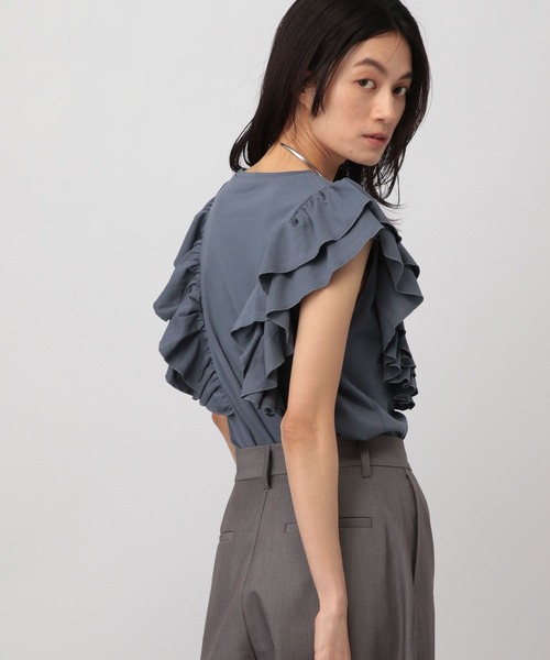 A part by（アパートバイ）の「フリルスリーブノースリーブ（Tシャツ/カットソー・レディース・ブルー系その他5/ブラック/オフホワイト・FREE）」の4枚目の写真