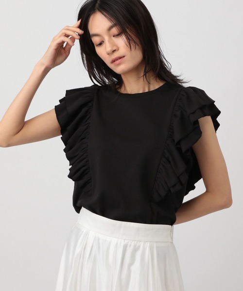 A part by（アパートバイ）の「フリルスリーブノースリーブ（Tシャツ/カットソー・レディース・ブルー系その他5/ブラック/オフホワイト・FREE）」の6枚目の写真