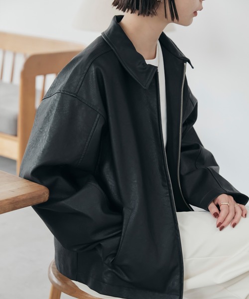 セール】合成皮革オーバーサイズダブルジップブルゾン（ブルゾン