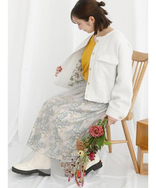 Te chichi TERRASSE(テチチテラス)の「【日比谷花壇コラボ】ツイードノーカラージャケット(ノーカラージャケット・レディース・ブラック/オフホワイト・F)」の4枚目の写真