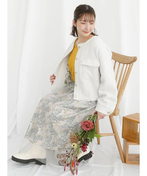 Te chichi TERRASSE(テチチテラス)の「【日比谷花壇コラボ】ツイードノーカラージャケット(ノーカラージャケット・レディース・ブラック/オフホワイト・F)」の5枚目の写真