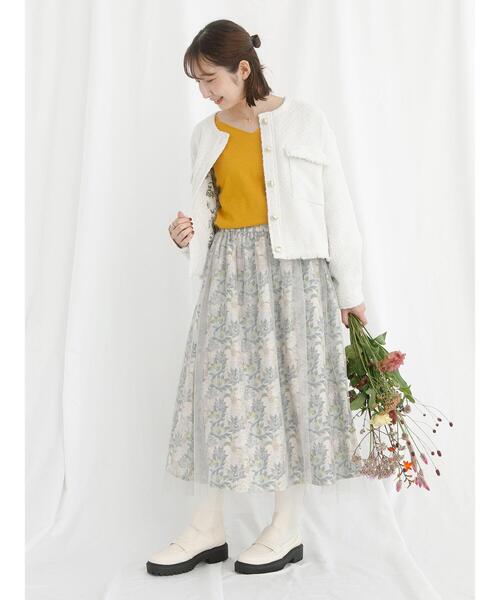 Te chichi TERRASSE(テチチテラス)の「【日比谷花壇コラボ】ツイードノーカラージャケット(ノーカラージャケット・レディース・ブラック/オフホワイト・F)」の6枚目の写真