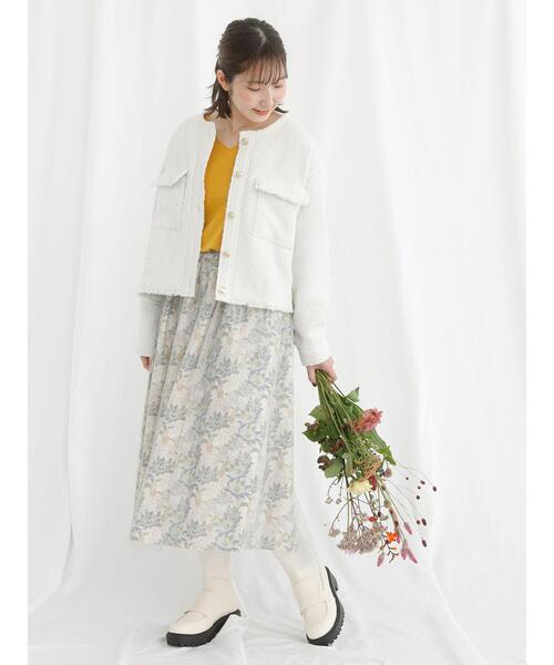 Te chichi TERRASSE(テチチテラス)の「【日比谷花壇コラボ】ツイードノーカラージャケット(ノーカラージャケット・レディース・ブラック/オフホワイト・F)」の8枚目の写真