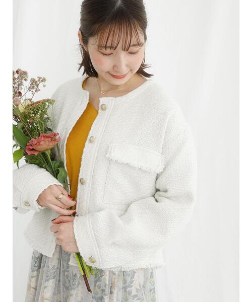 Te chichi TERRASSE(テチチテラス)の「【日比谷花壇コラボ】ツイードノーカラージャケット(ノーカラージャケット・レディース・ブラック/オフホワイト・F)」の9枚目の写真