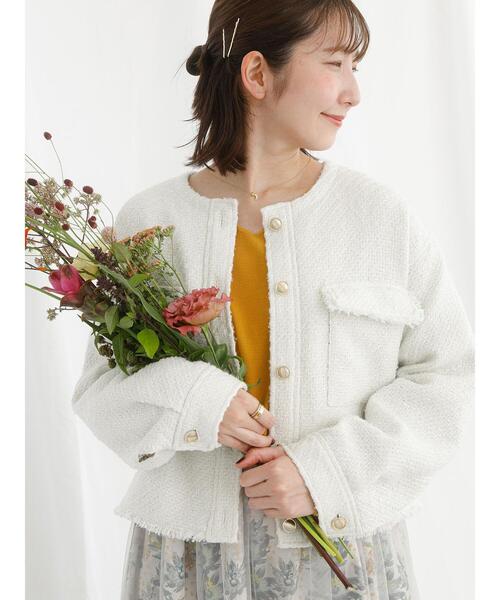 Te chichi TERRASSE(テチチテラス)の「【日比谷花壇コラボ】ツイードノーカラージャケット(ノーカラージャケット・レディース・ブラック/オフホワイト・F)」の10枚目の写真