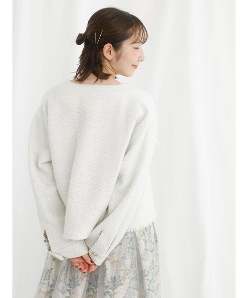 Te chichi TERRASSE(テチチテラス)の「【日比谷花壇コラボ】ツイードノーカラージャケット(ノーカラージャケット・レディース・ブラック/オフホワイト・F)」の14枚目の写真