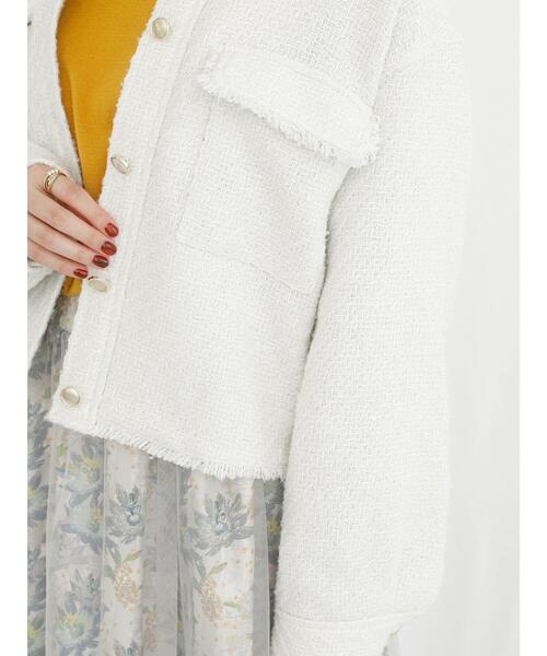 Te chichi TERRASSE(テチチテラス)の「【日比谷花壇コラボ】ツイードノーカラージャケット(ノーカラージャケット・レディース・ブラック/オフホワイト・F)」の18枚目の写真