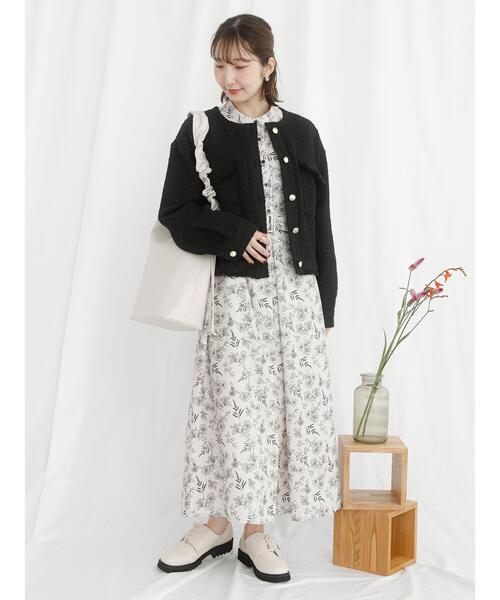Te chichi TERRASSE(テチチテラス)の「【日比谷花壇コラボ】ツイードノーカラージャケット(ノーカラージャケット・レディース・ブラック/オフホワイト・F)」の21枚目の写真