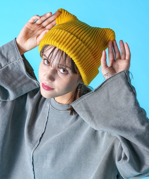 an meets zakka（アンミツザッカ）の「an meets zakka 猫耳ニット帽（ニットキャップ/ビーニー・レディース・オレンジ/ベージュ/グレー/ブルー/パープル/ブラック/イエロー/ホワイト/ネイビー/レッド/グリーン/ピンク・ONE SIZE/ONESIZE）」の13枚目の写真